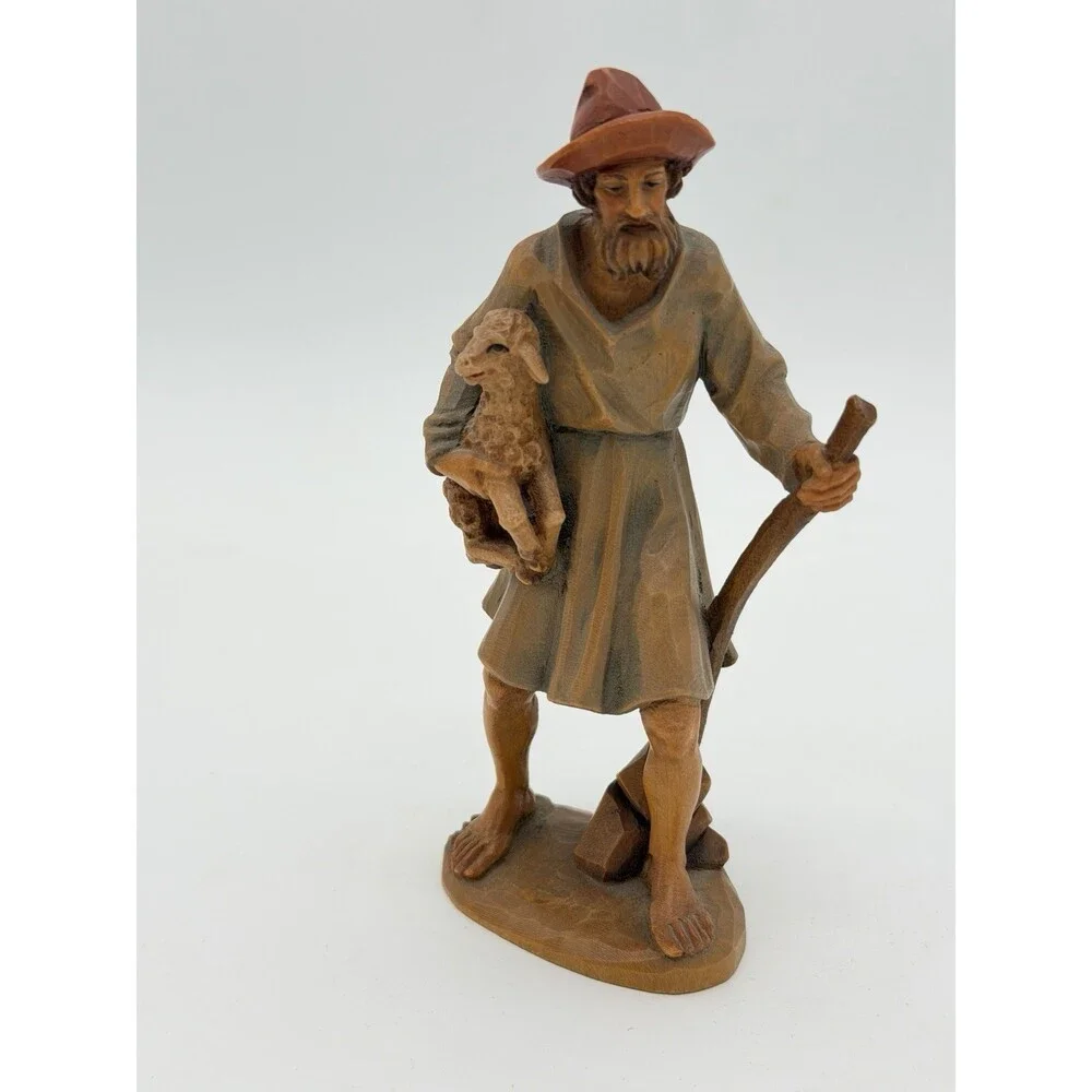 Anri Italy Folk Art Vintage Hand Carved Wood Shepherd Nativity Figurine 5.5”H